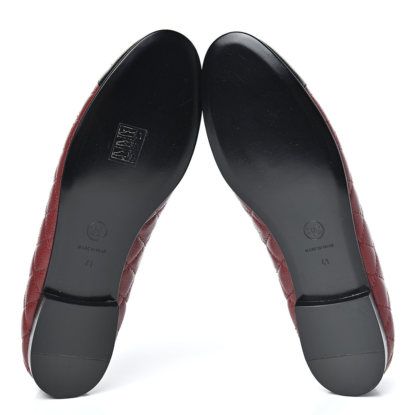 Caviar Quilted CC Cap Toe Ballerina Flats 41 Black Red
