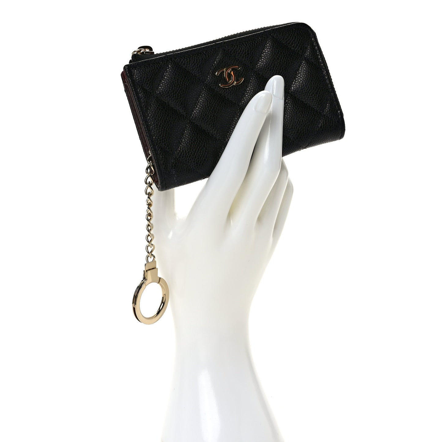 Caviar Quilted Zipped Key Holder Case Black