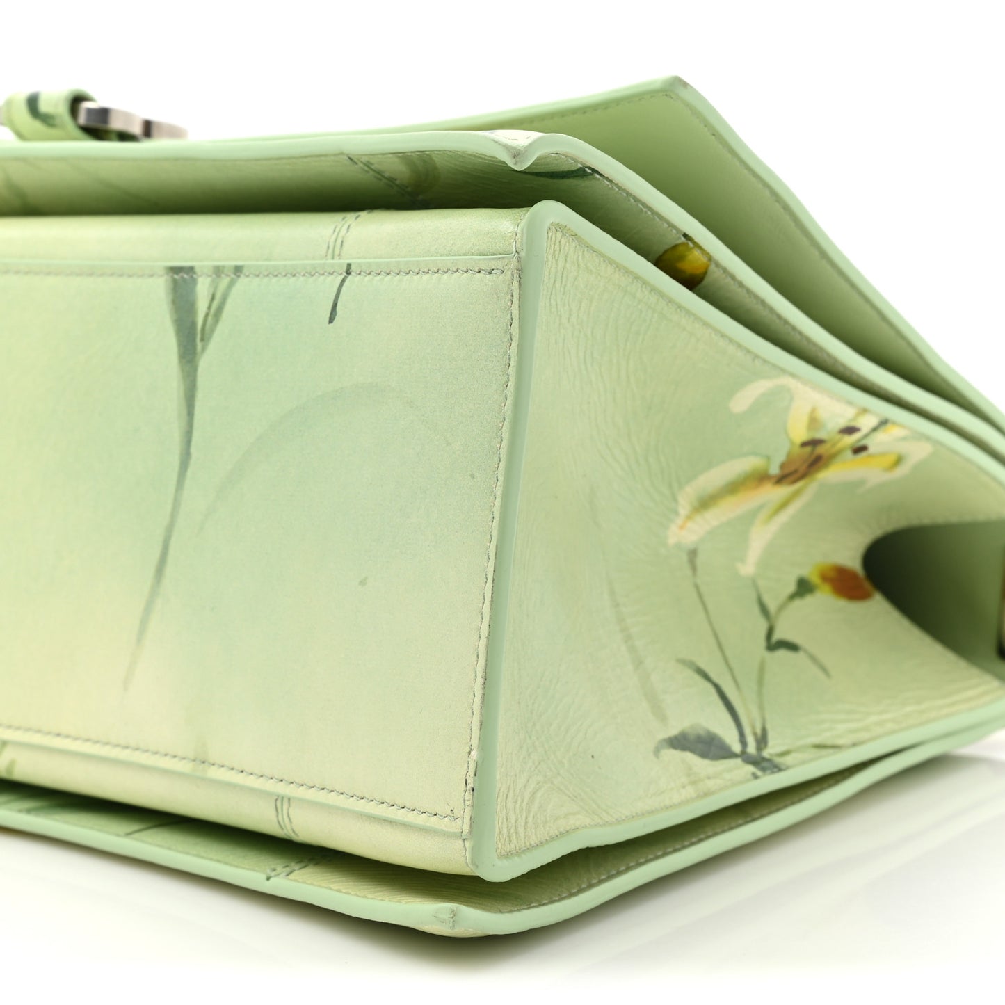 Shiny Paper Calfskin Floral Printed Large Crush Sling Bag Green