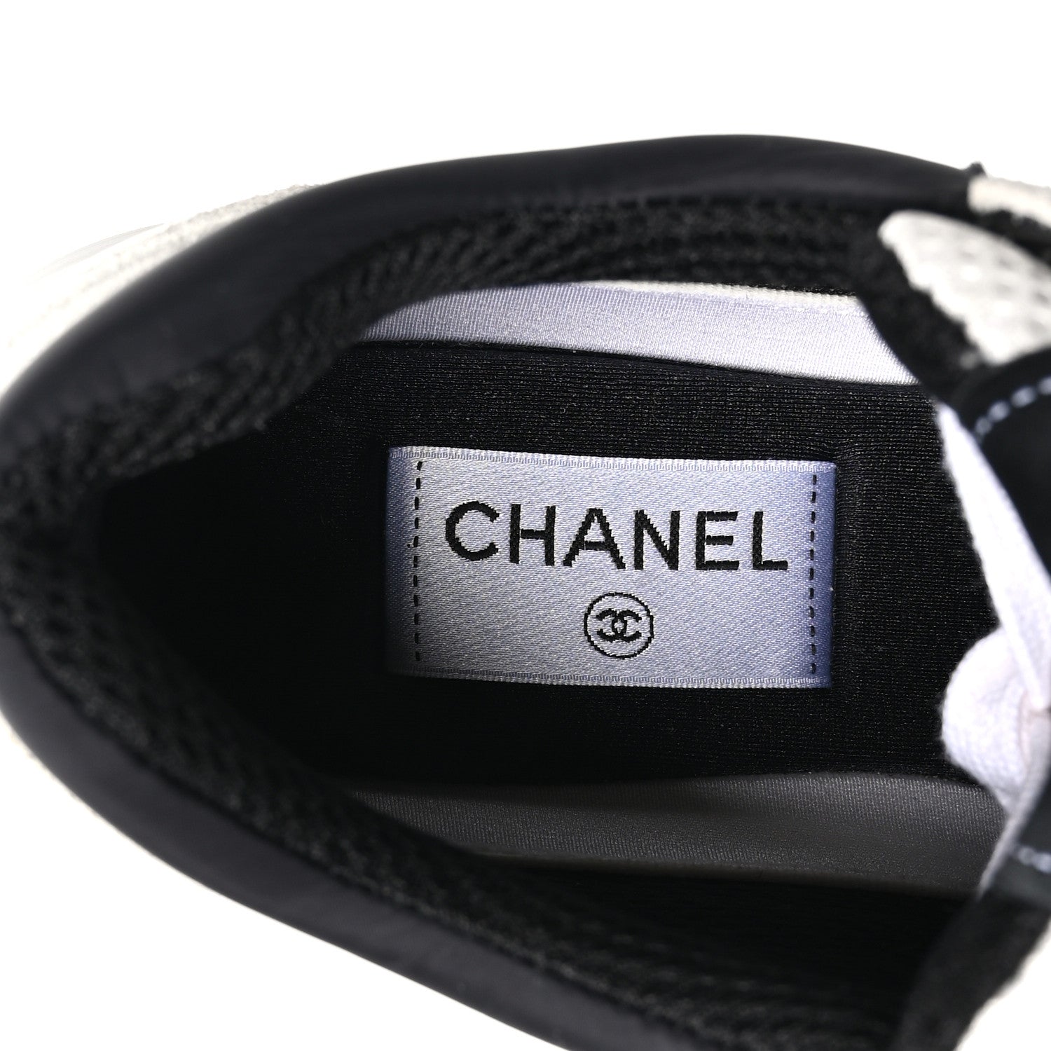 Chanel Mesh Suede Calfskin Grained Calfskin Womens CC Sneakers 39.5 White Black 7 of 9