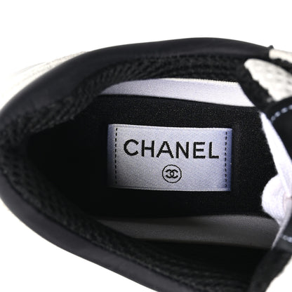 Chanel Mesh Suede Calfskin Grained Calfskin Womens CC Sneakers 39.5 White Black 7 of 9