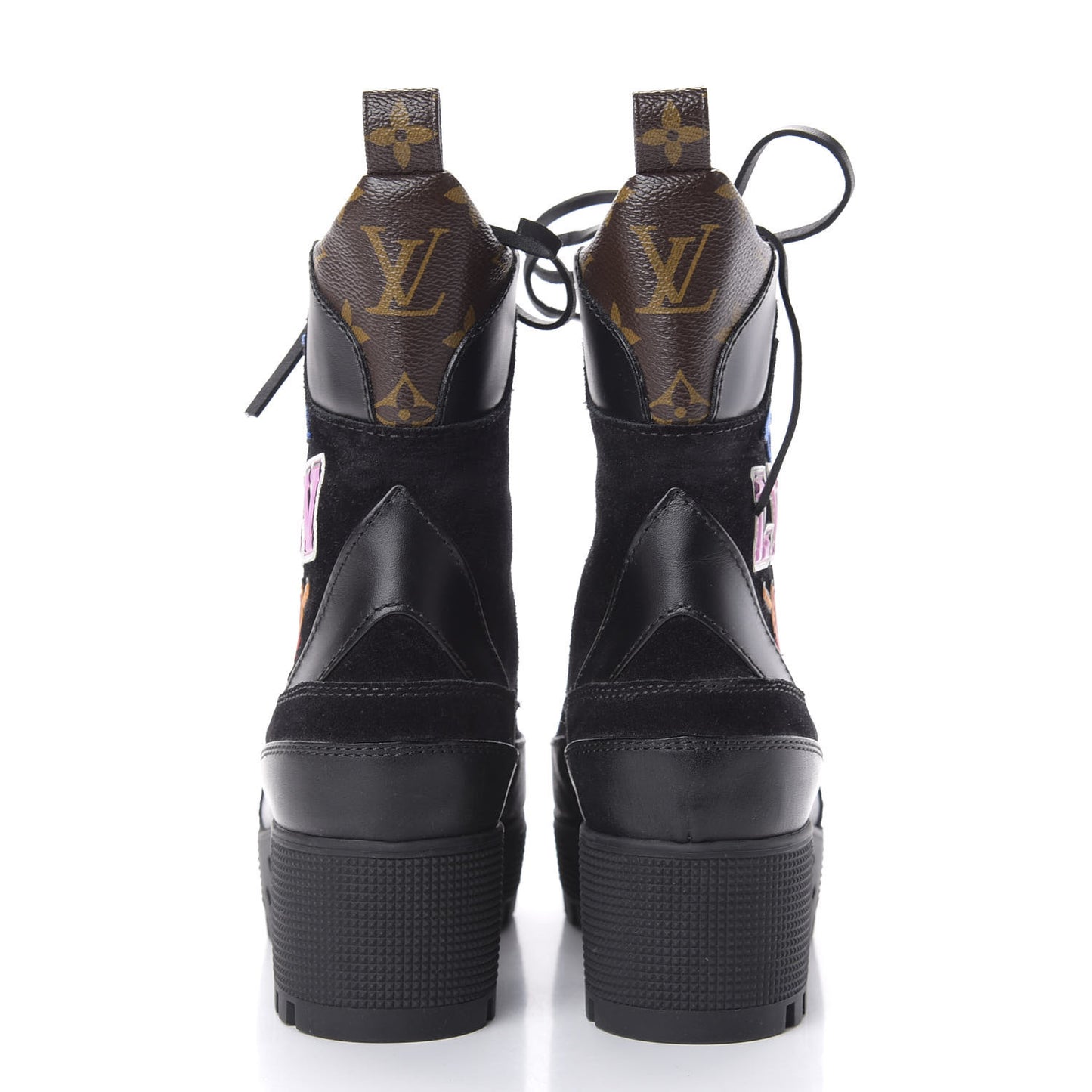 Suede Calfskin Monogram LV Black Heart Laureate Platform Desert Boots 36 Black