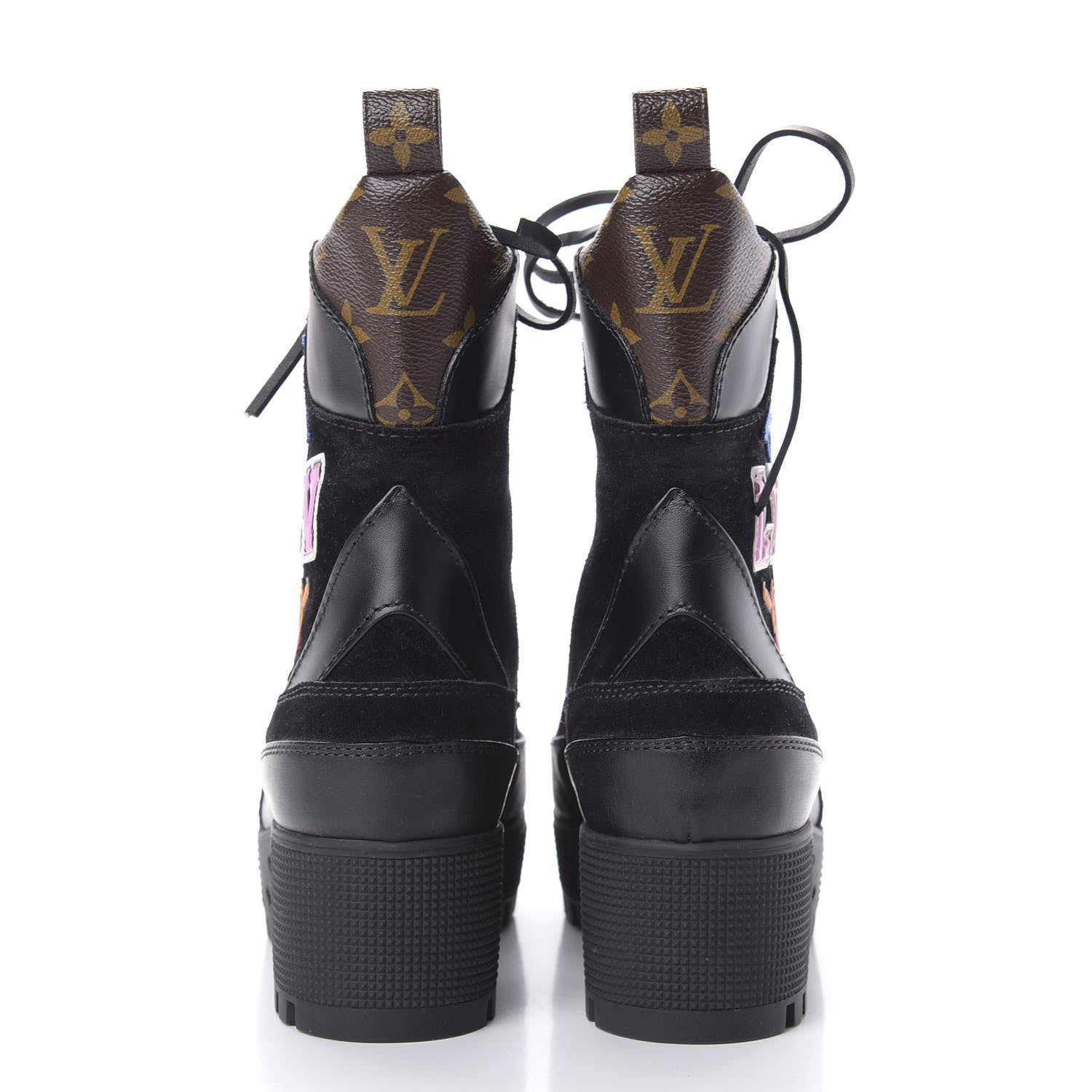 Louis Vuitton Suede Calfskin Monogram LV Black Heart Laureate Platform Desert Boots 36 Black 6 of 8