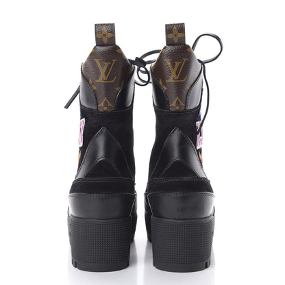 Louis Vuitton Suede Calfskin Monogram LV Black Heart Laureate Platform Desert Boots 36 Black 6 of 8