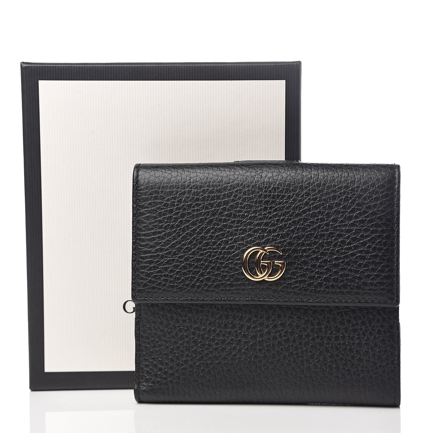 Dollar Calfskin Double G French Flap Wallet Black