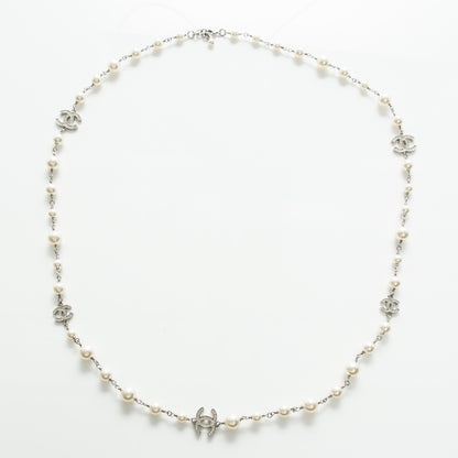 Chanel Crystal Pearl CC Long Necklace Silver 3 of 5