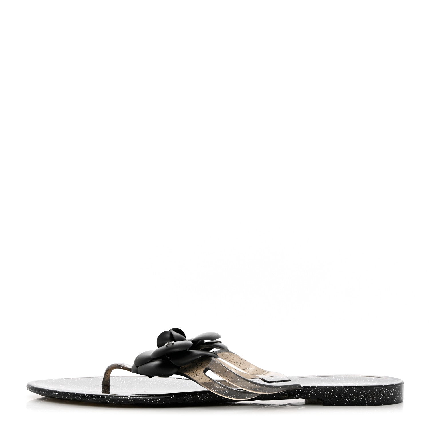 Chanel Jelly Quilted Camellia Thong Sandals 41 Black 1 of 9