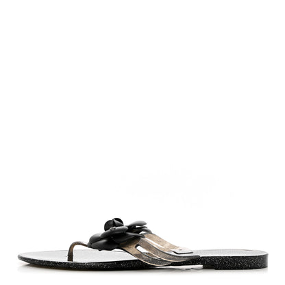 Chanel Jelly Quilted Camellia Thong Sandals 41 Black 1 of 9