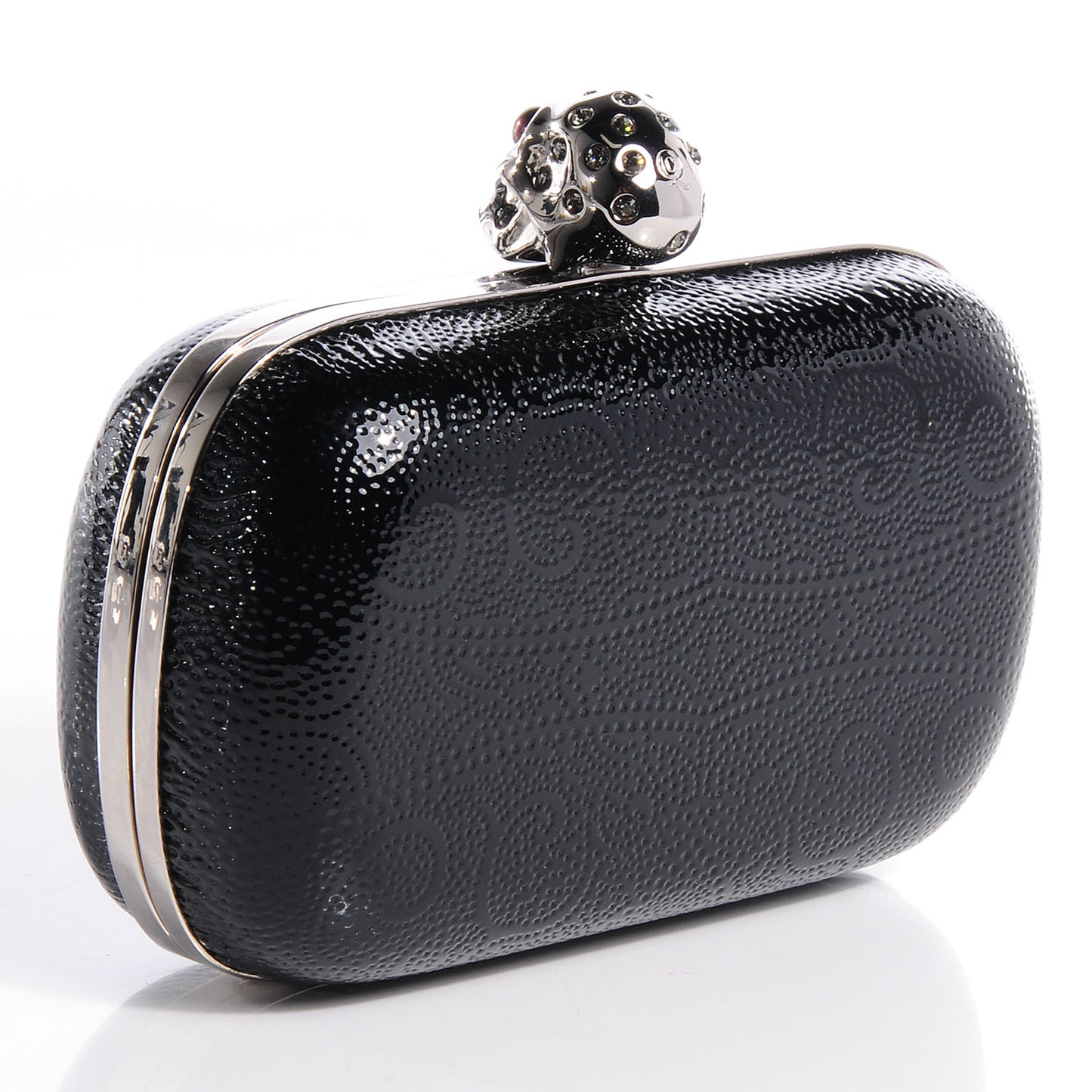 Patent Leather Skull Box Clutch Black