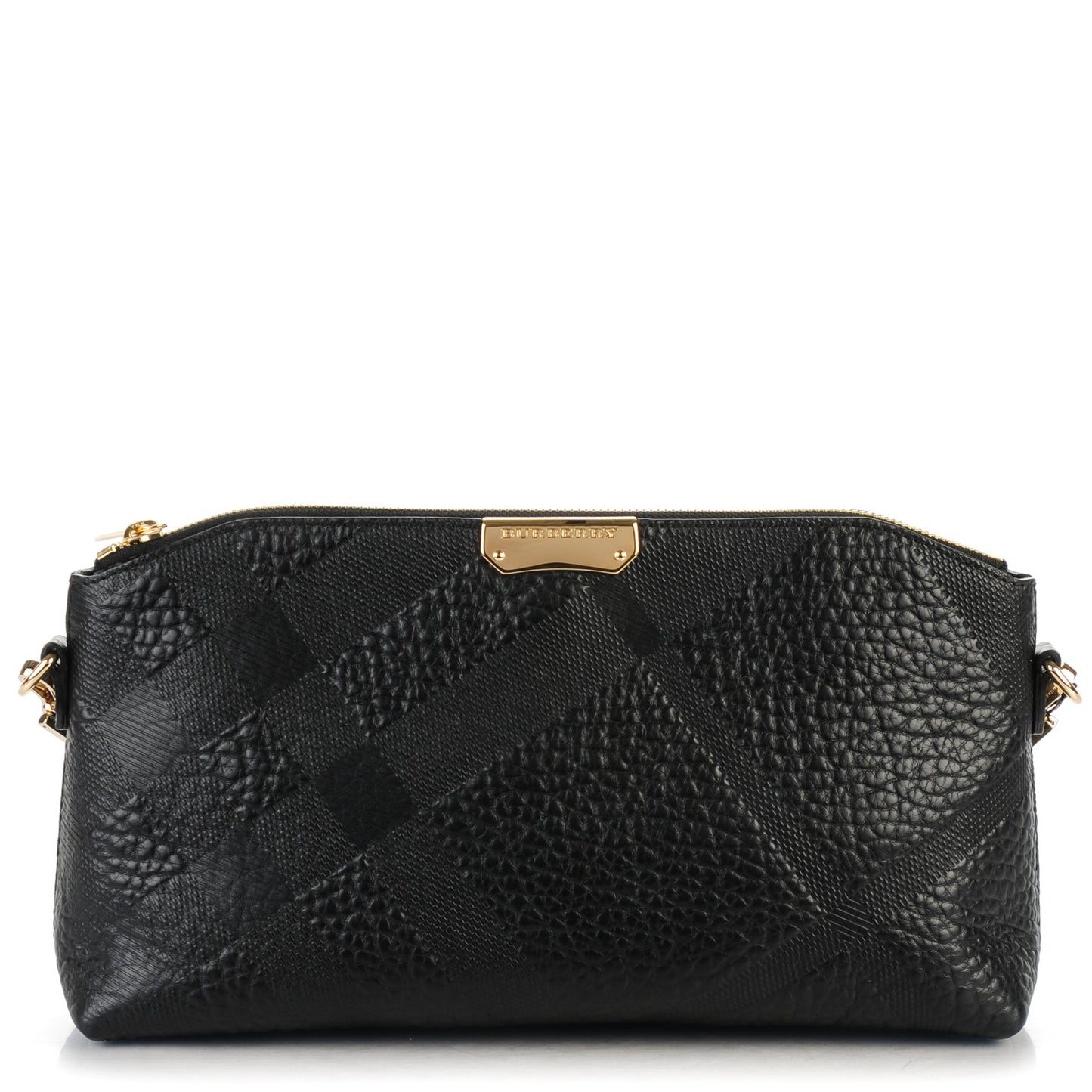 Signature Grain Calfskin Check Embossed Small Chichester Crossbody Clutch Bag Black
