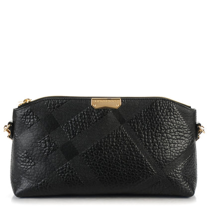 Burberry Signature Grain Calfskin Check Embossed Small Chichester Crossbody Clutch Bag Black 1 of 5