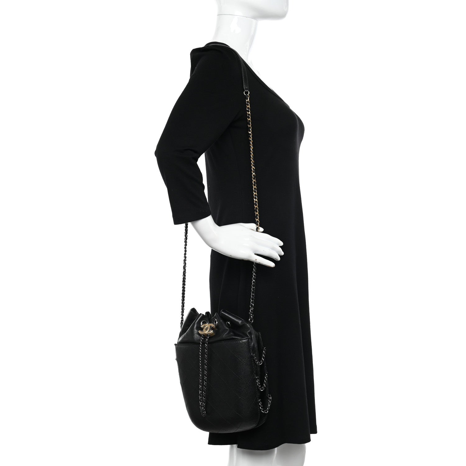 Chanel Aged Calfskin Quilted Gabrielle Bucket Black 2 of 10