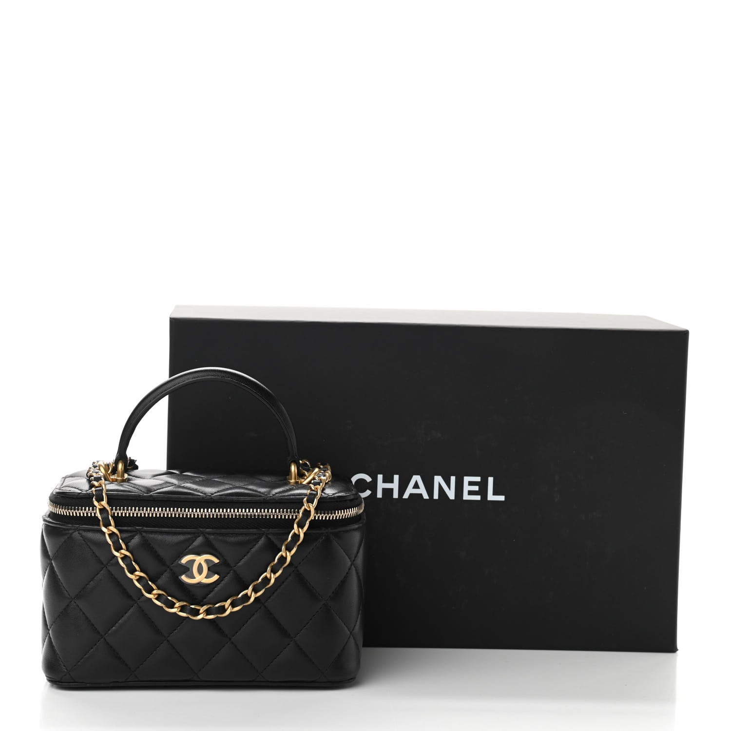 Chanel Lambskin Quilted Small Top Handle Vanity Case With Chain Black 11 of 11