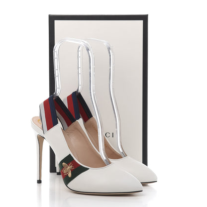 Gucci Malaga Kid Web Sylvie High Heel Slingback Pumps 40 White 9 of 9