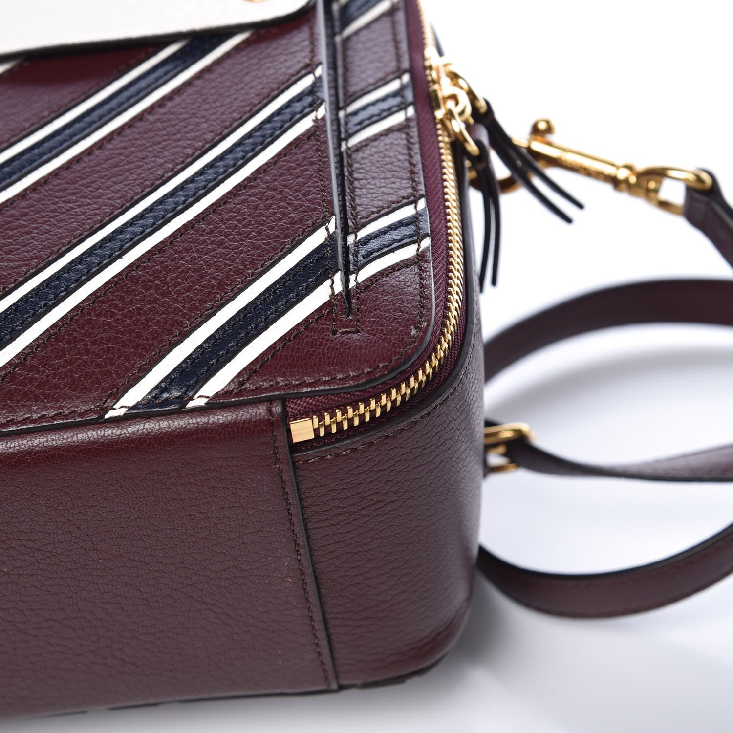 Mulberry Shiny Smooth Lambskin Stripe Patchwork Cherwell Square Shoulder Bag Burgundy Midnight White 9 of 9