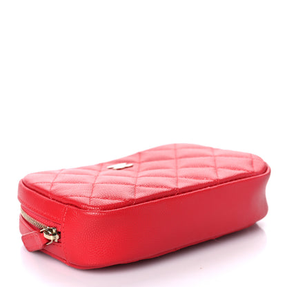Chanel Caviar Quilted Small Curvy Pouch Cosmetic Case Red 4 of 10
