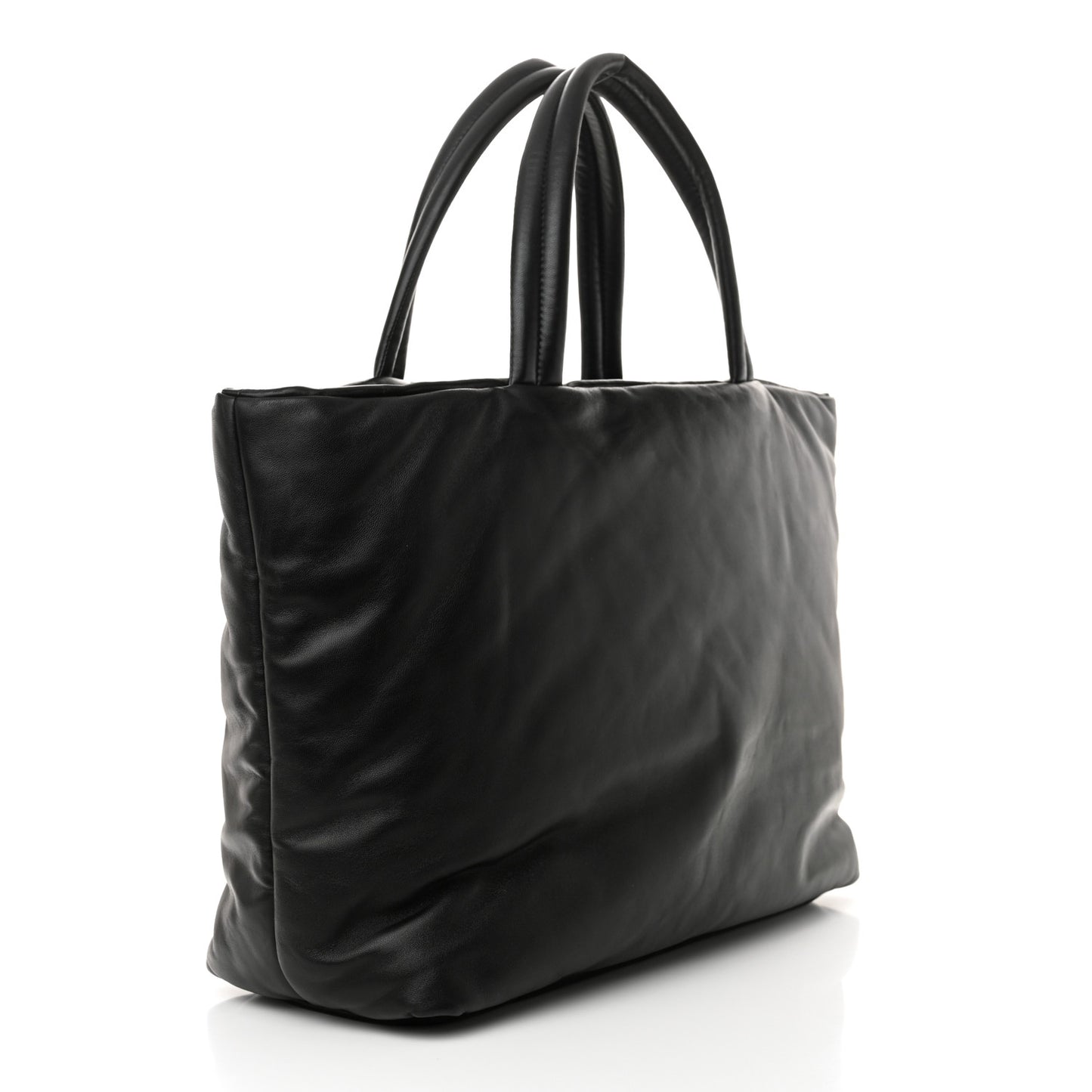 Lambskin Wide Puffer Tote Black
