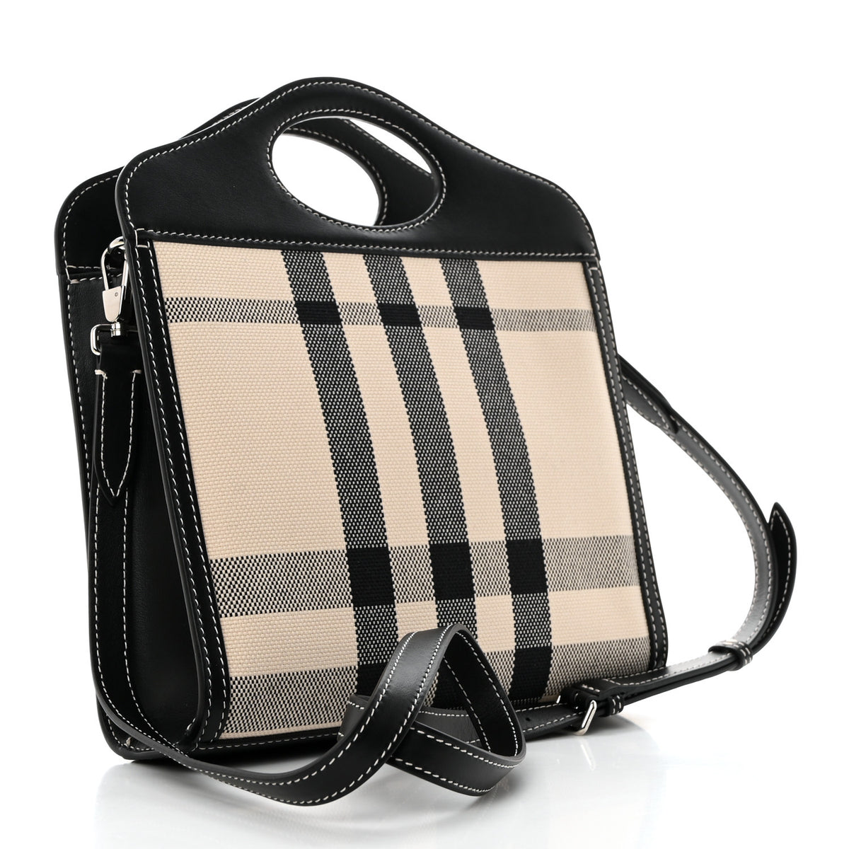 Smooth Calfskin Archive Canvas Check Mini Pocket Bag Butter Beige Black