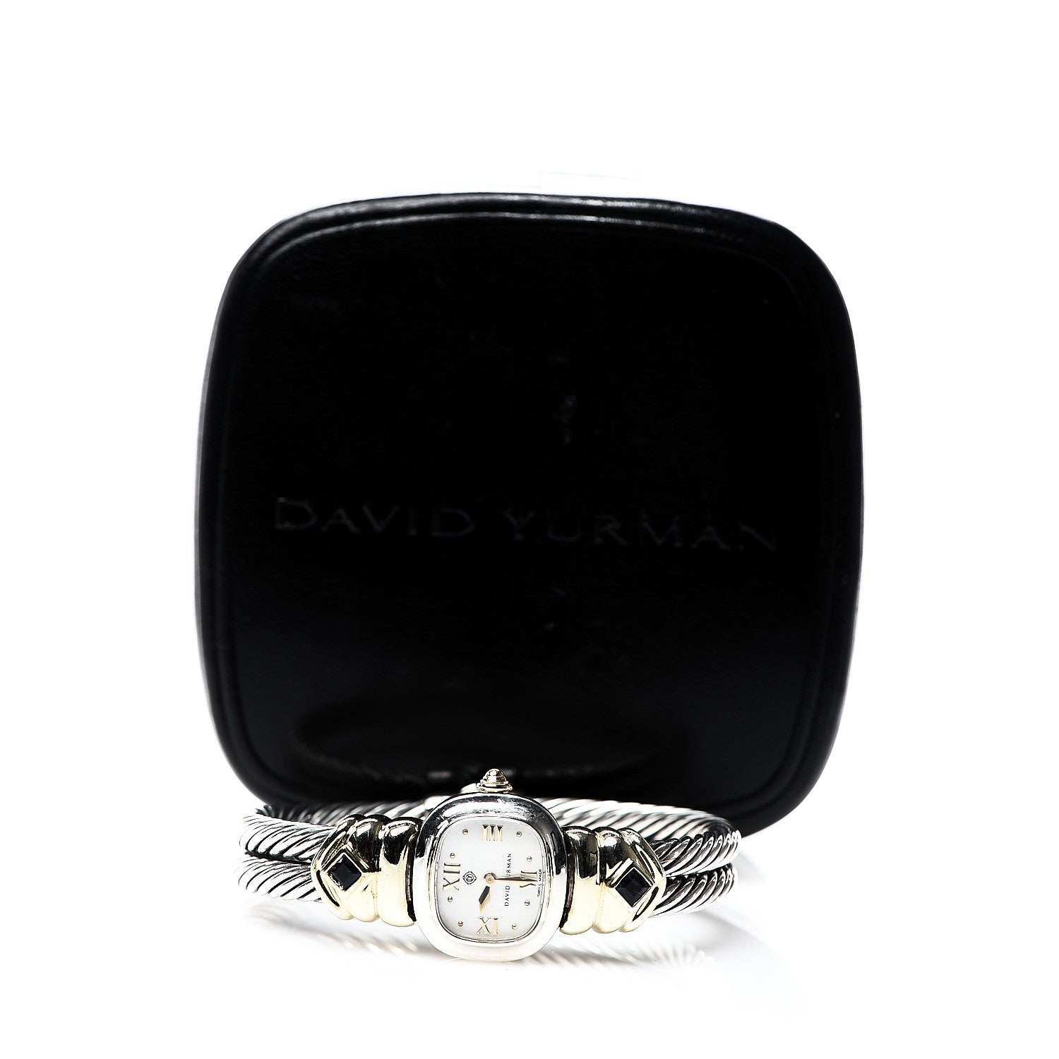 David Yurman Sterling Silver 14K Yellow Gold Mother of Pearl Iolite 21mm Classic Cable Quartz Watch 6 of 6