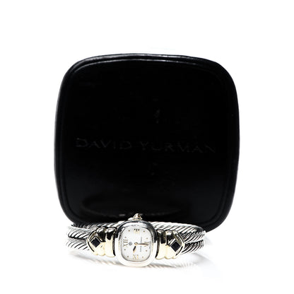 David Yurman Sterling Silver 14K Yellow Gold Mother of Pearl Iolite 21mm Classic Cable Quartz Watch 6 of 6