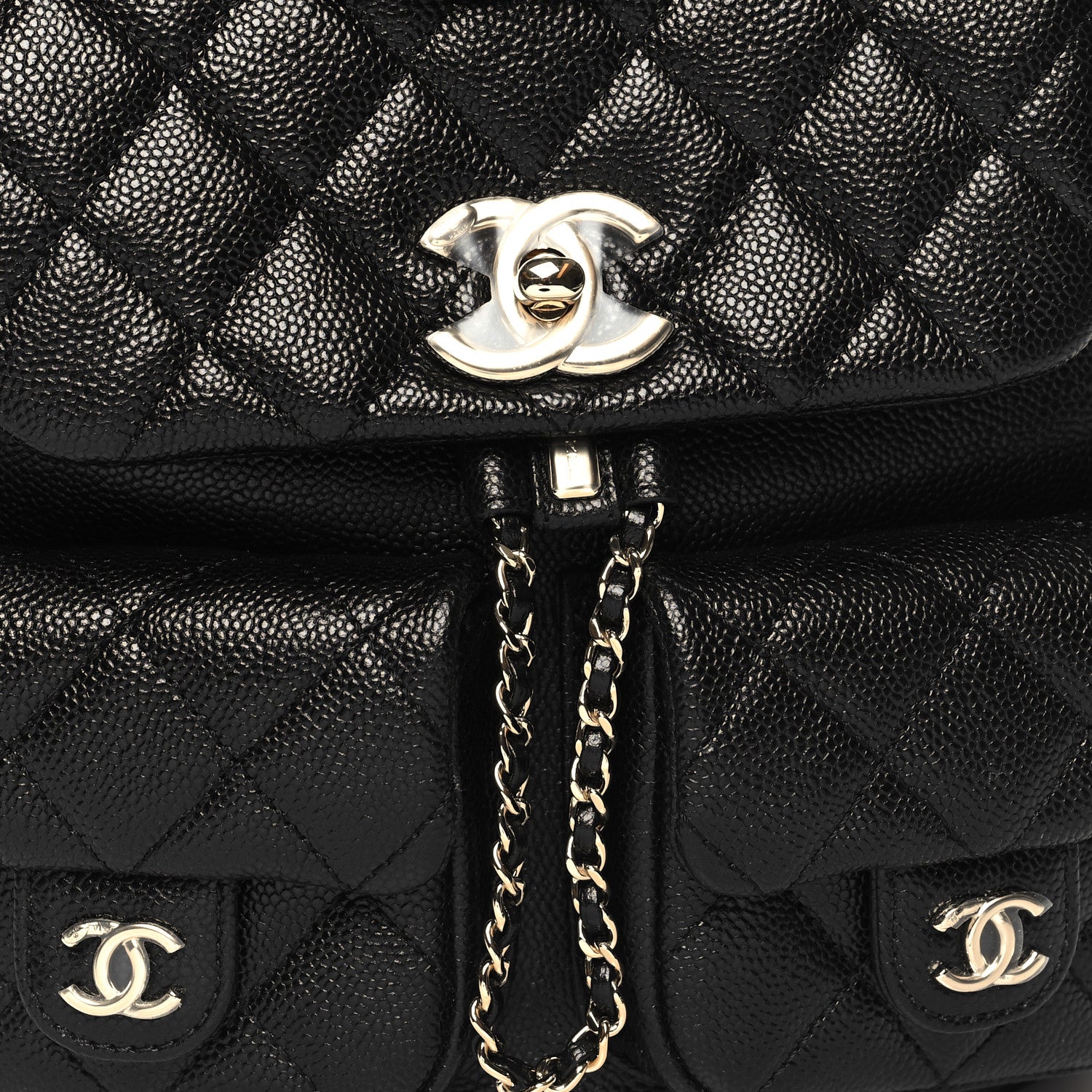 Chanel Shiny Caviar Quilted Medium Duma Pockets Drawstring Backpack Black 8 of 10