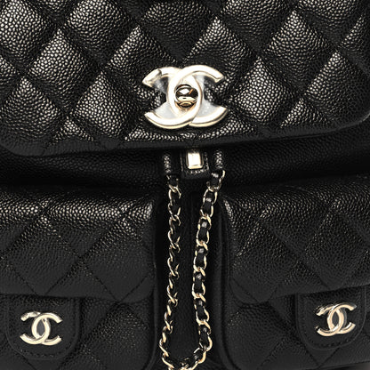 Chanel Shiny Caviar Quilted Medium Duma Pockets Drawstring Backpack Black 8 of 10