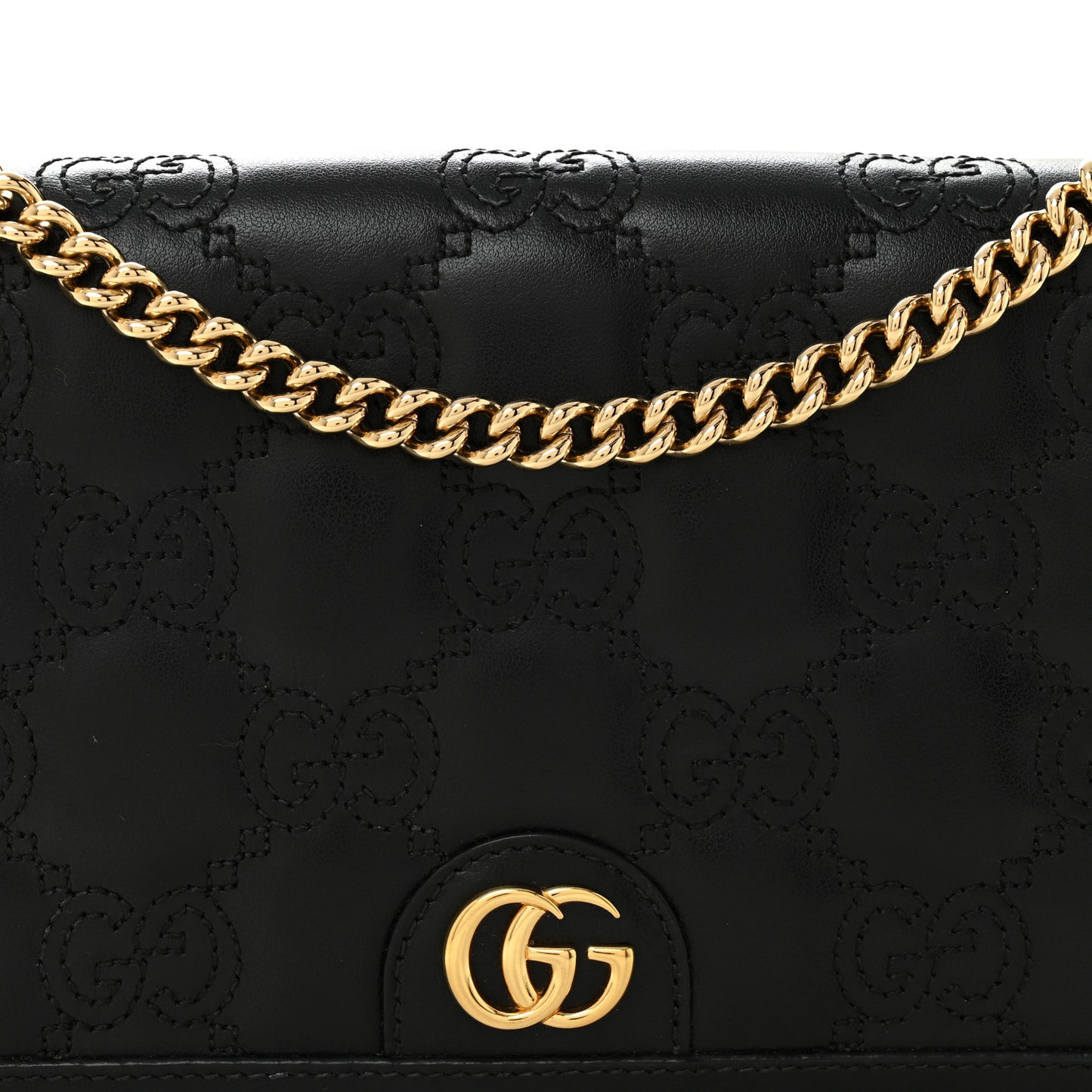 Calfskin GG Matelasse Chain Wallet Black