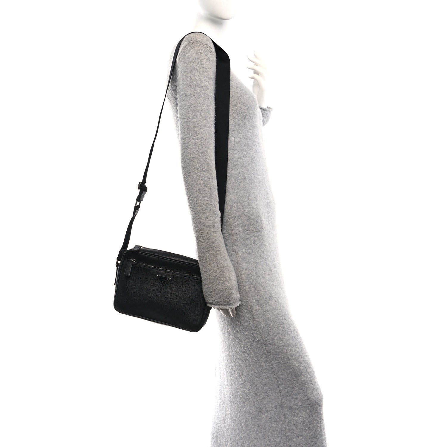 Prada Vitello Daino Zip Shoulder Bag Black 2 of 10