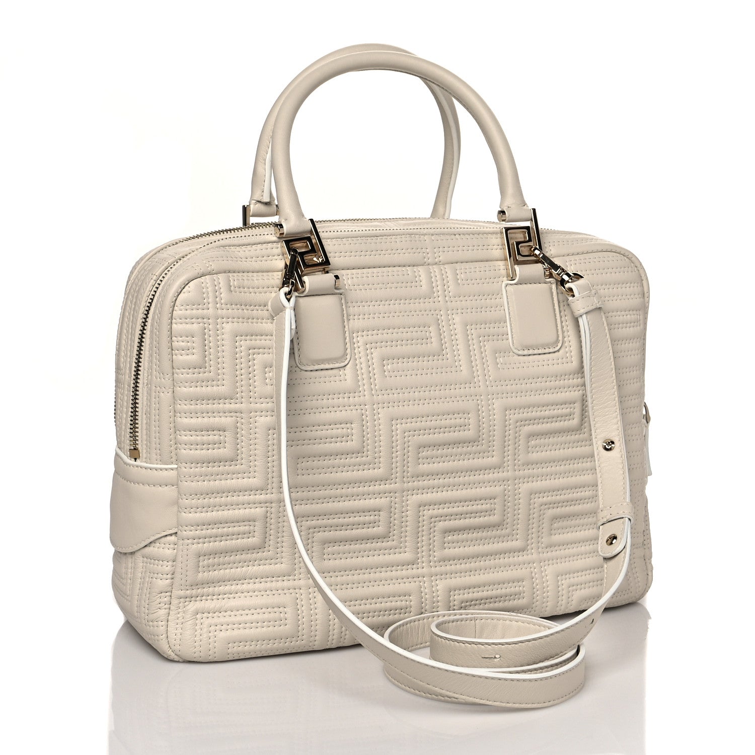 Versace Calfskin Icon Quilted Shoulder Bag White 3 of 10