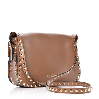 Valentino Garavani Vitello Medium Rockstud Flap Saddle Bag Nocciola 3 of 14