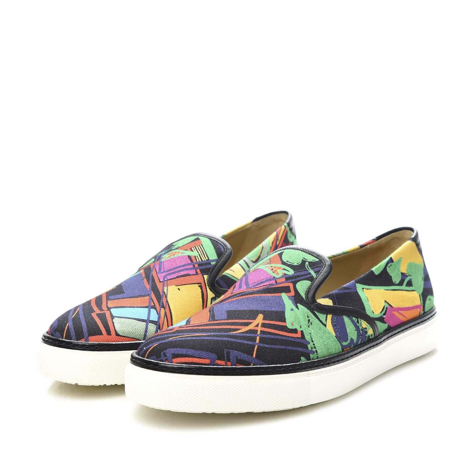 Cotton Canvas Tropical Modernisme Slip On Sneakers 40 Black Multicolor
