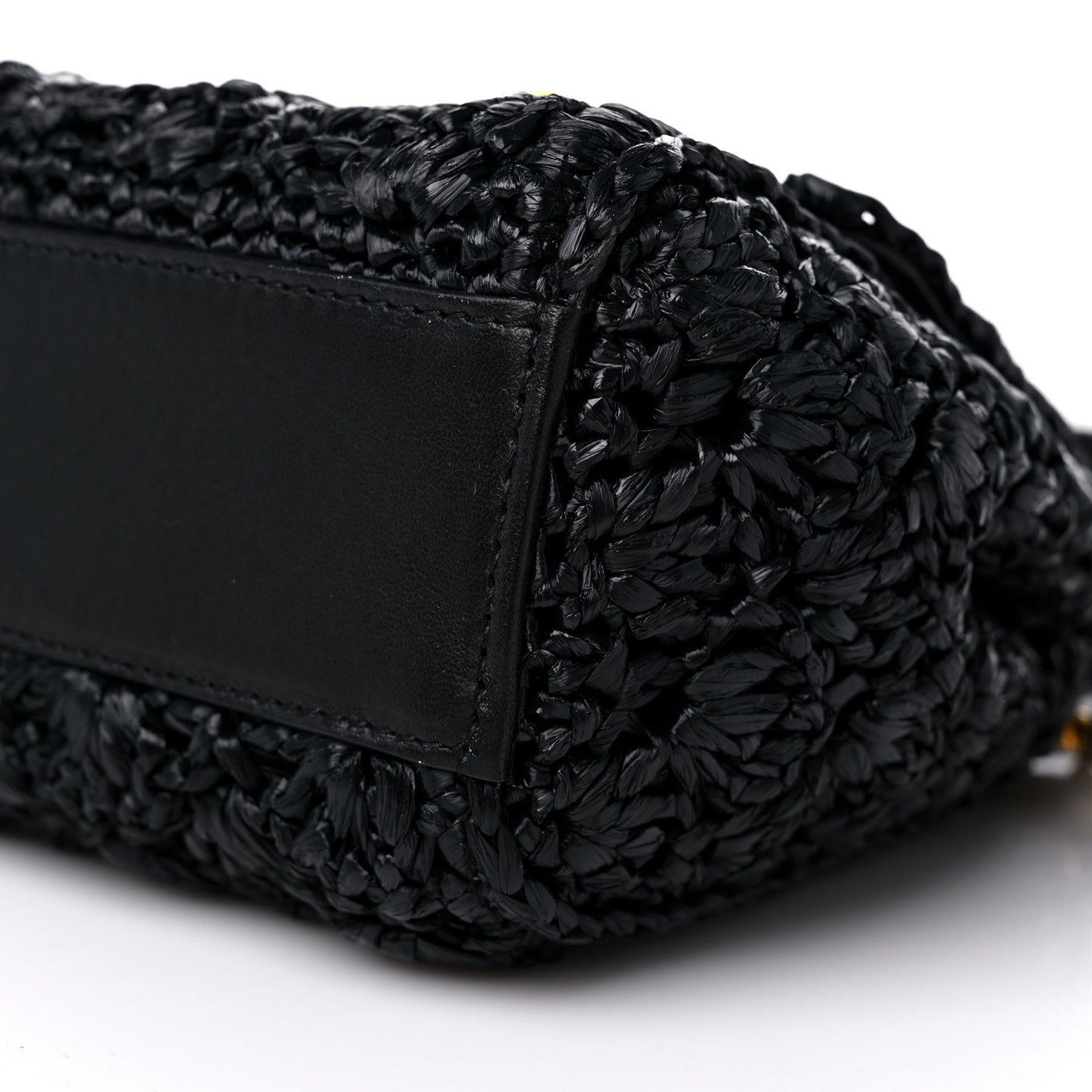 Raffia Crochet Coin Charm Medium Miss Sicily Satchel Black