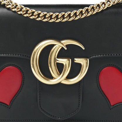 Gucci Knight Calfskin Malaga Kid Heart Medium GG Marmont Chain Handle Bag Black Hibiscus Red Multicolor 9 of 13