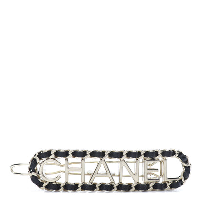 Chanel Metal Lambskin Vintage Allure Logo Hair Clip Black Gold 1 of 4