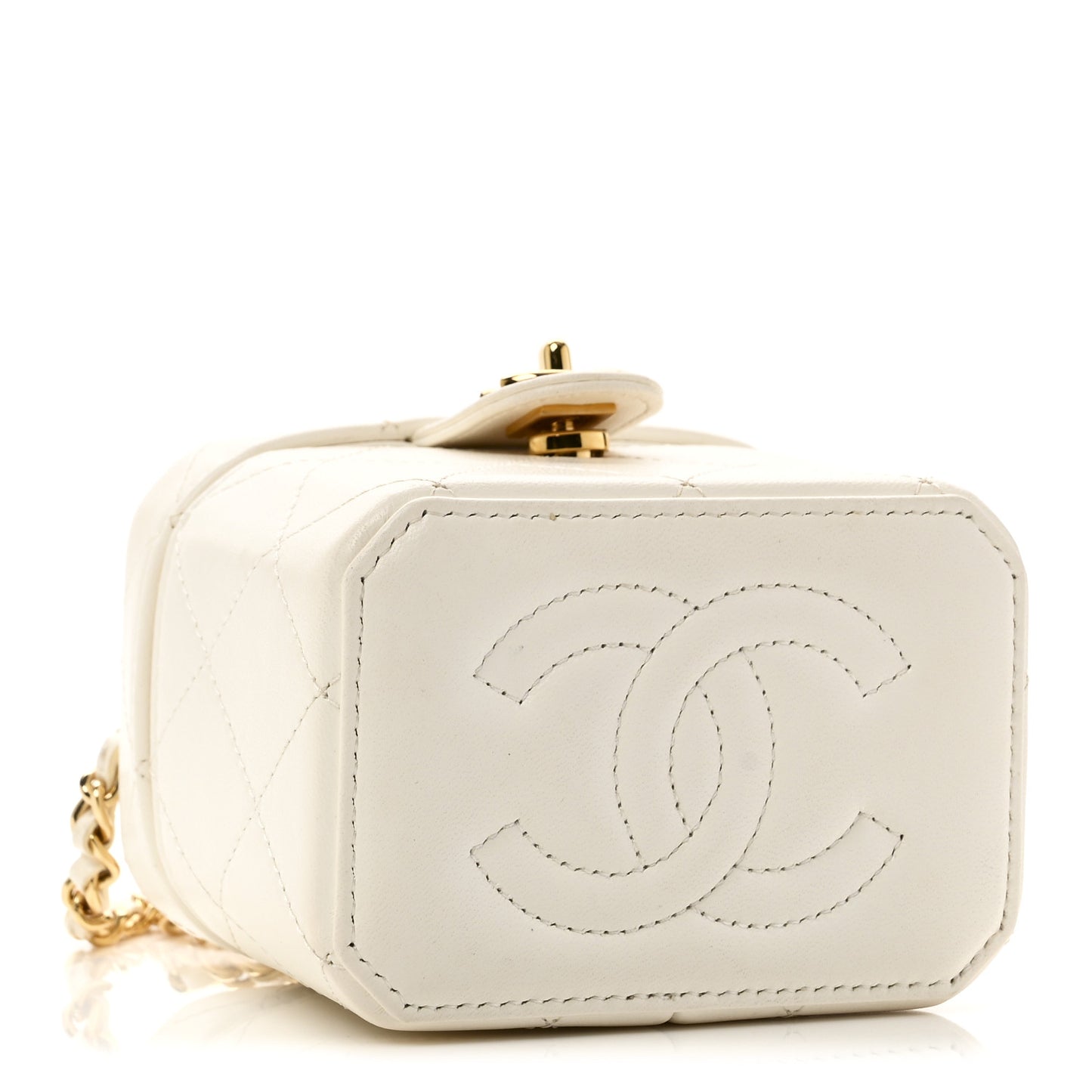 Lambskin Quilted Vanity Clutch With Chain White