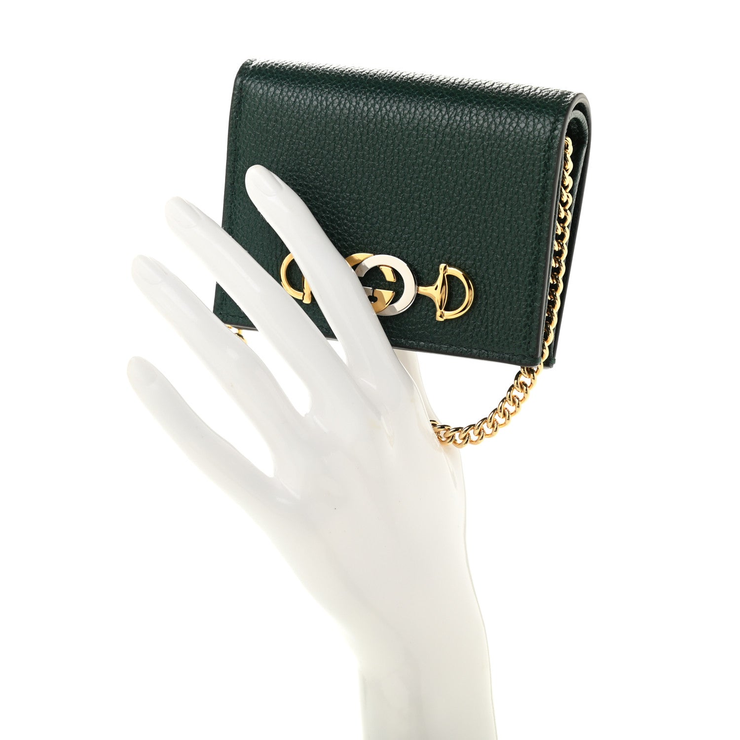 Gucci Grainy Calfskin Zumi Chain Card Case Wallet Vintage Green 2 of 8