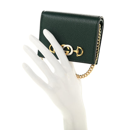 Gucci Grainy Calfskin Zumi Chain Card Case Wallet Vintage Green 2 of 8