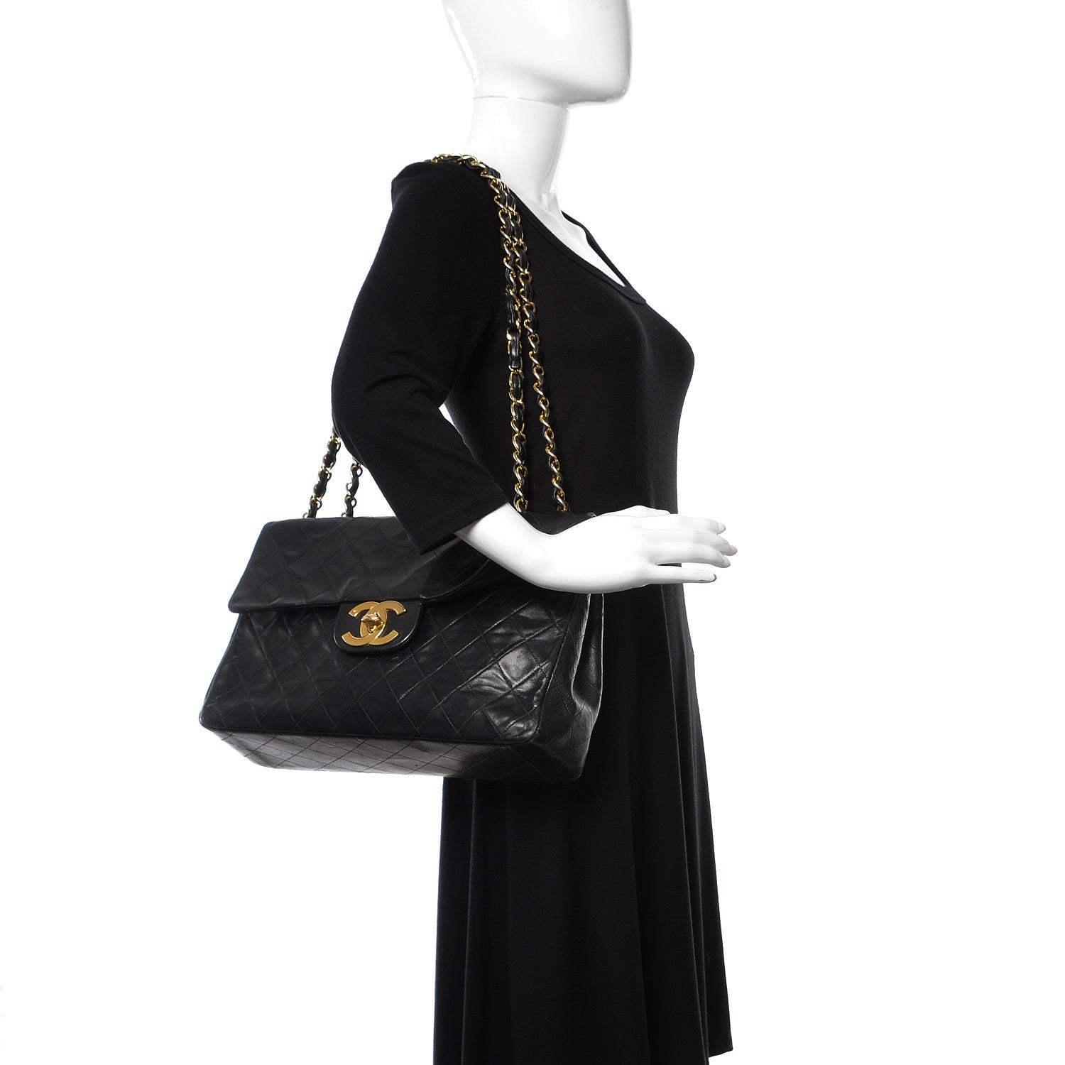 Chanel Lambskin Quilted XL Jumbo Single Flap Black 2 of 20