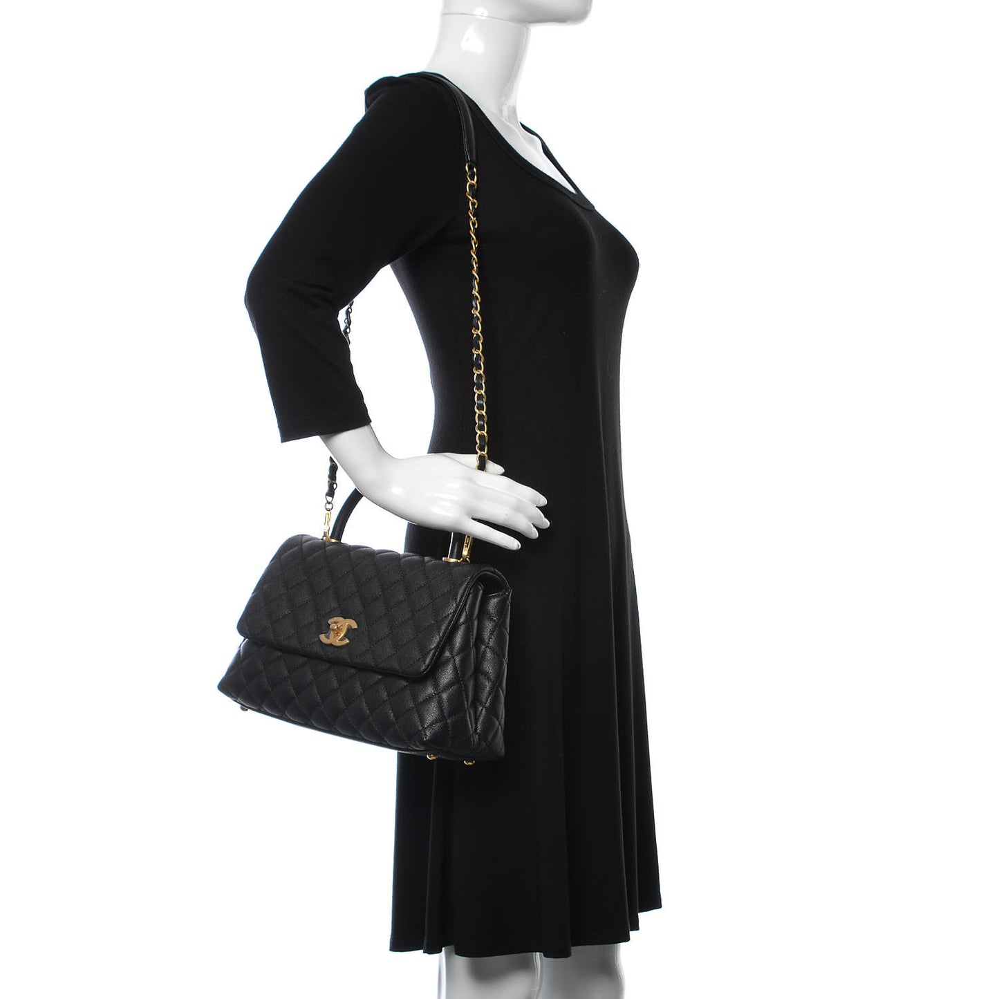 Caviar Quilted Small Coco Handle Flap Black