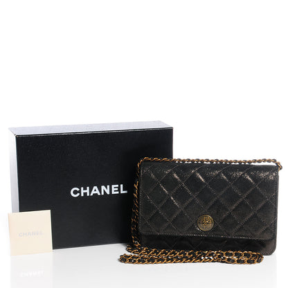 Chanel Iridescent Calfskin Quilted Tartan Button Wallet on Chain WOC Black 5 of 9