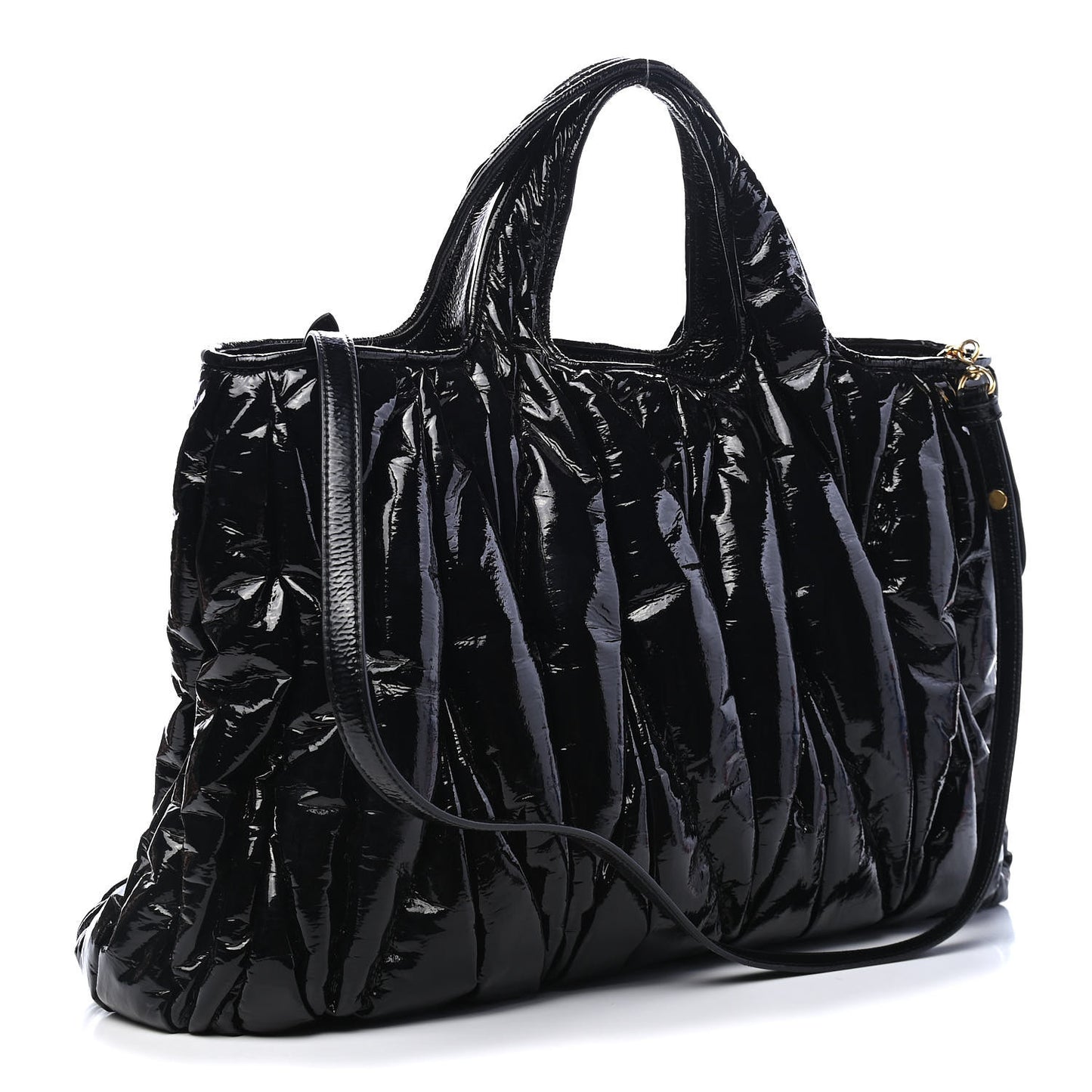 Patent Matelasse Shoulder Bag Black