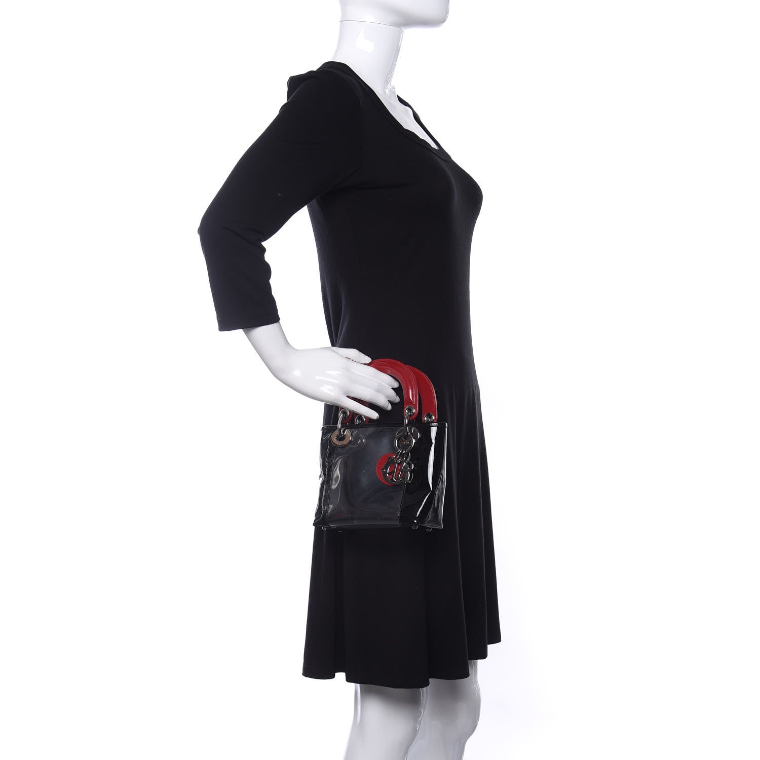 Christian Dior Patent PVC Mini Lady Dior Black Red 2 of 8