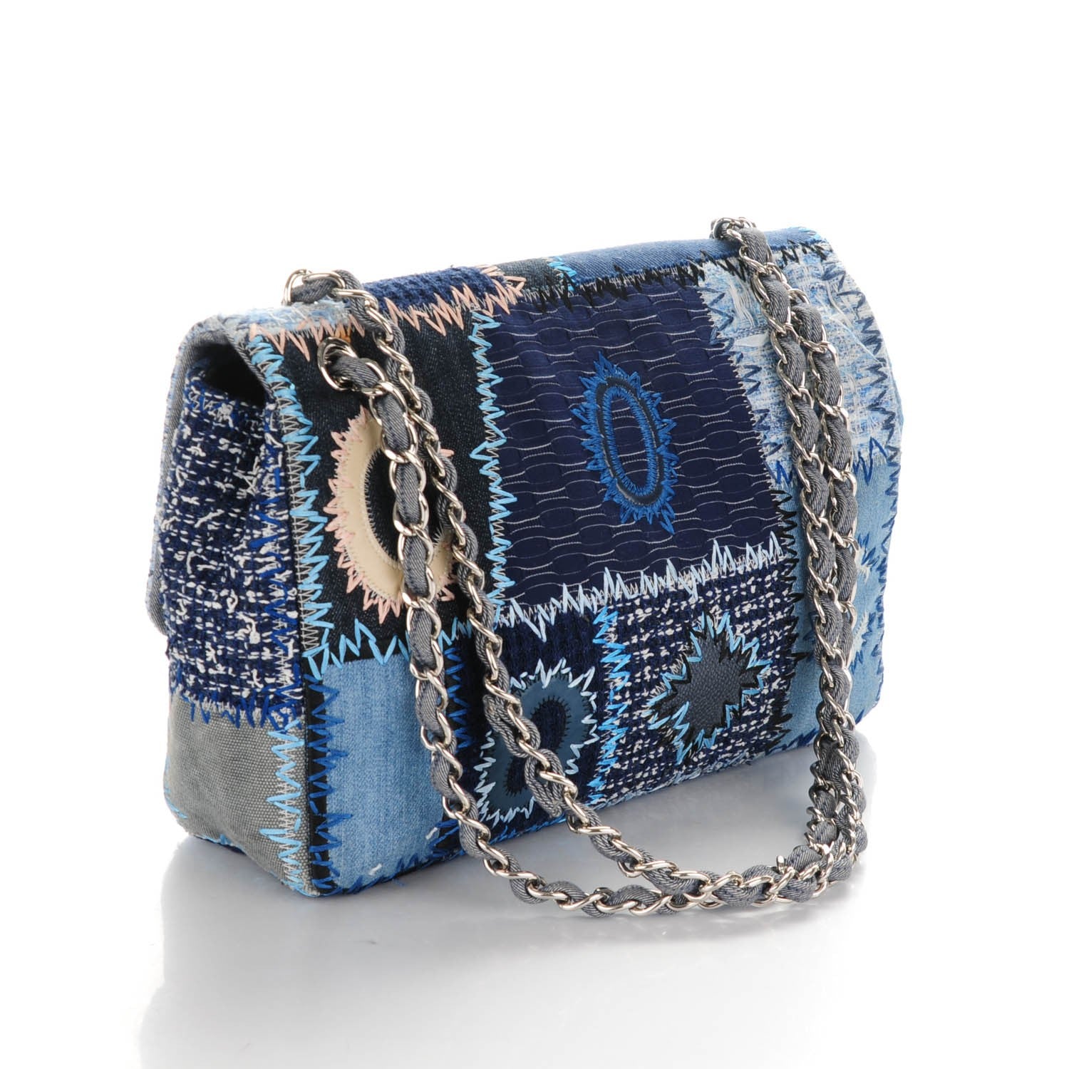 Chanel Denim Tweed Patchwork Jumbo Single Flap Blue 3 of 11