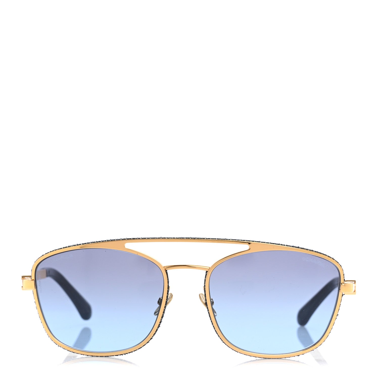 Chanel Metal Calfskin Denim Pilot Sunglasses 4290-Q Gold Blue 1 of 8