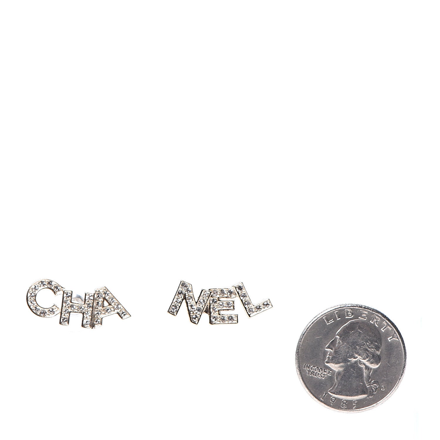 Chanel Crystal Pearl Signature Stud Earrings Gold 2 of 5