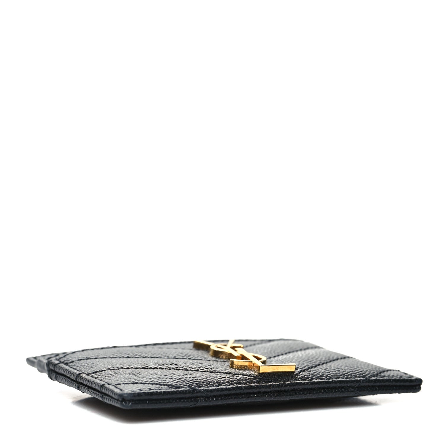 Saint Laurent Grain De Poudre Matelasse Chevron Monogram Credit Card Case Black 4 of 9