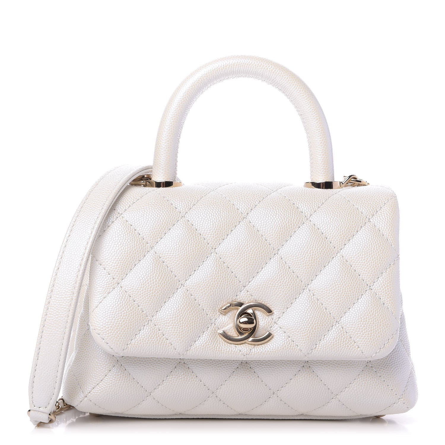 Chanel Iridescent Caviar Quilted Extra Mini Coco Handle Flap White 1 of 10