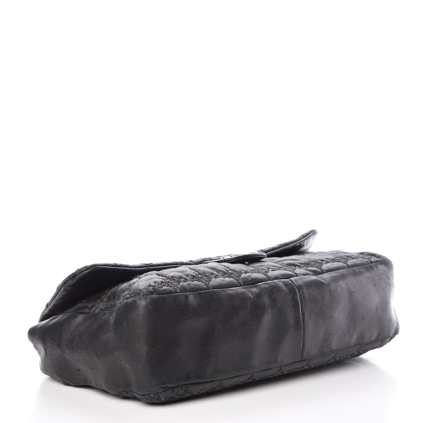 Lambskin Tweed Double Stitch Flap Black