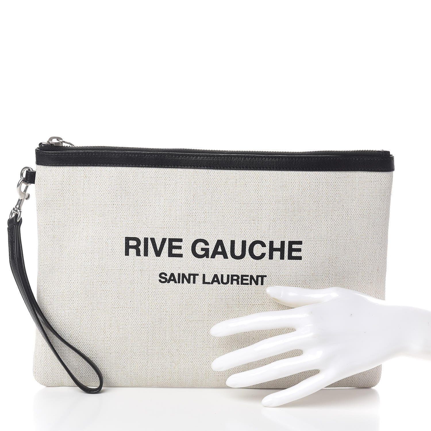 Saint Laurent Linen Canvas Rive Gauche Zipped Pouch Optic White 2 of 6