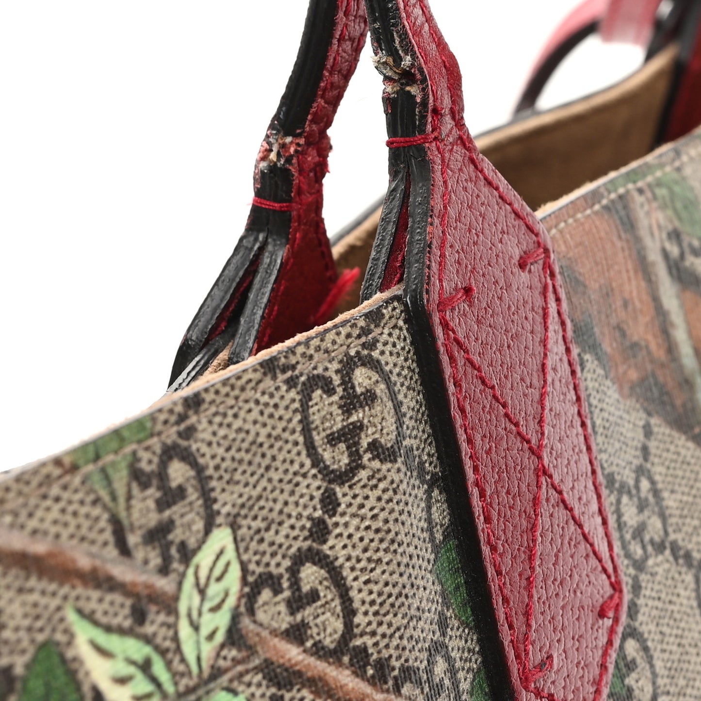 GG Supreme Monogram Tian Medium Shopping Tote Beige Multicolor Red